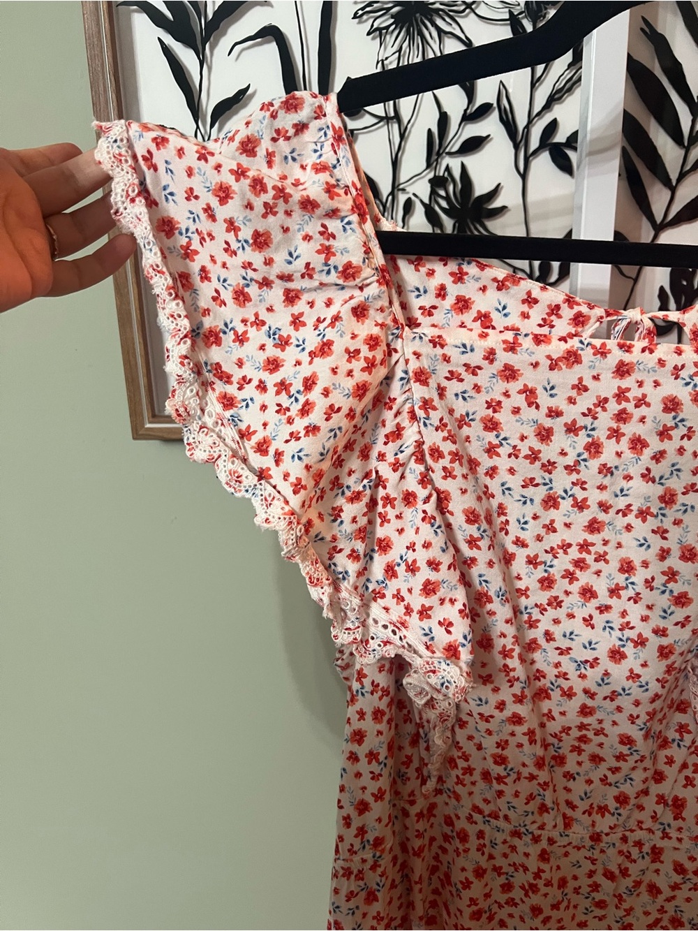 Old Navy White Red Floral Prairie Flutter Sleeve Tie Back Mini Dress Size 2X - Picture 4 of 9